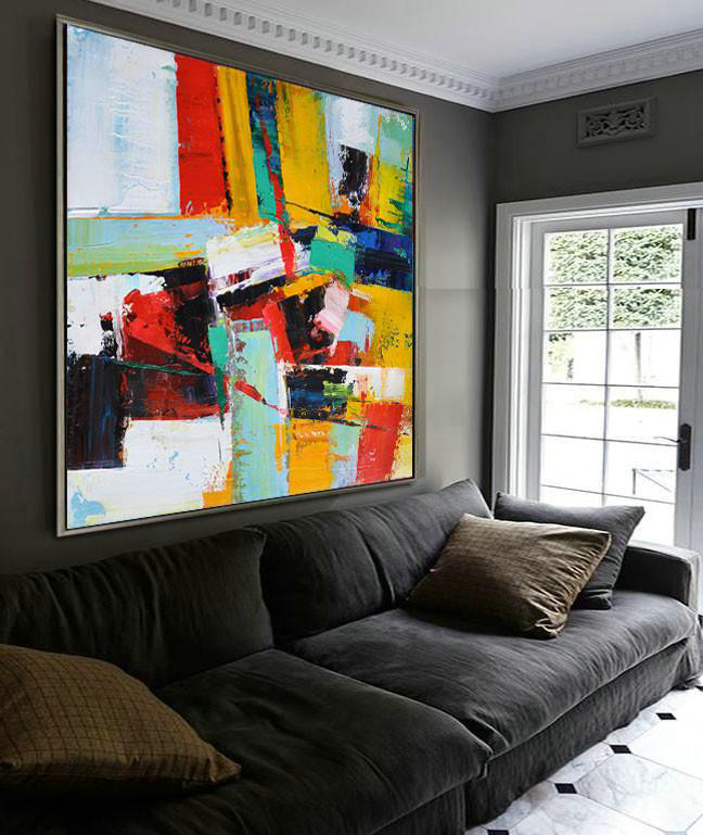Oversized Palette Knife Painting Contemporary Art On Canvas,Oversized Wall Decor,Yellow,Red,Light Green